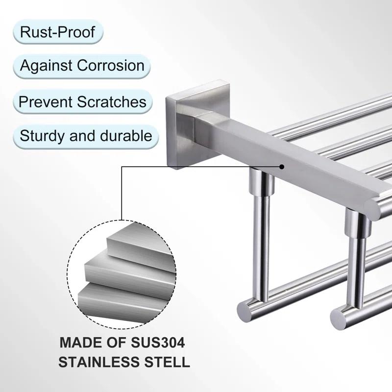 ARCORA AR5150102-32 2-Tier 20" Wall Mounted Stainless Steel Bathroom Towel Rack With 2 Towel Bars Round Rods