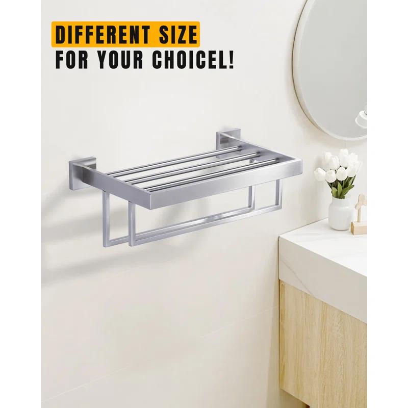 ARCORA AR5150101-16 2-Tier Wall Mounted Stainless Steel Bathroom Towel Rack With 2 Towel Bars Square Rods