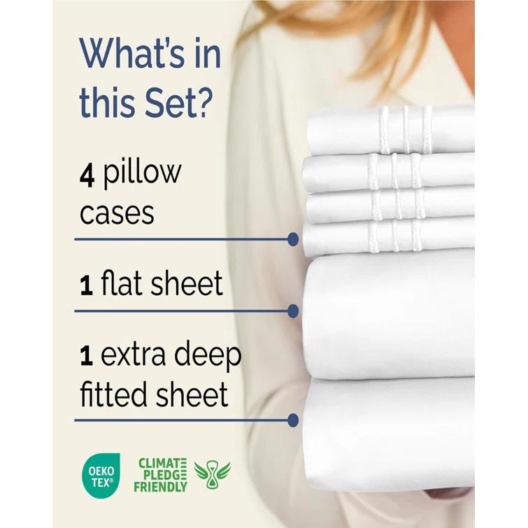 CGK Linens 6 Piece Extra Deep Pocket Ultra Soft & Cooling Sheet Set