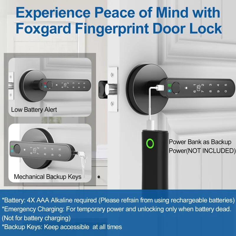 Smart Fingerprint Door Lock: Fingerprint Door Handle-Biometric 5 In 1 Fingerprint Door Lock-Bedroom Smart Door Handle-APP Control-Easy To Install-Round Black-1 Pack