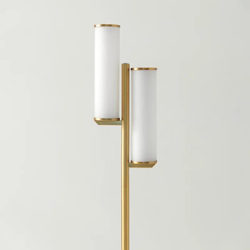 Brightech Gemini 64 in. Industrial 2-Light 3-Way Dimming LED Floor Lamp with 2 Glass Cylinder Shades