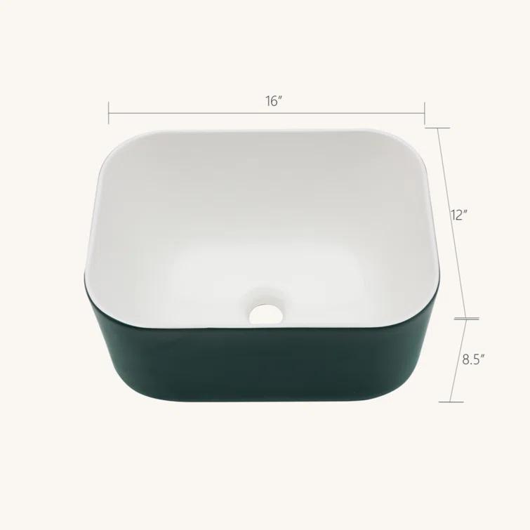Tech Cube 16X12 Inch Ceramic Square Vessel Bathroom Sink TCYX05440A
