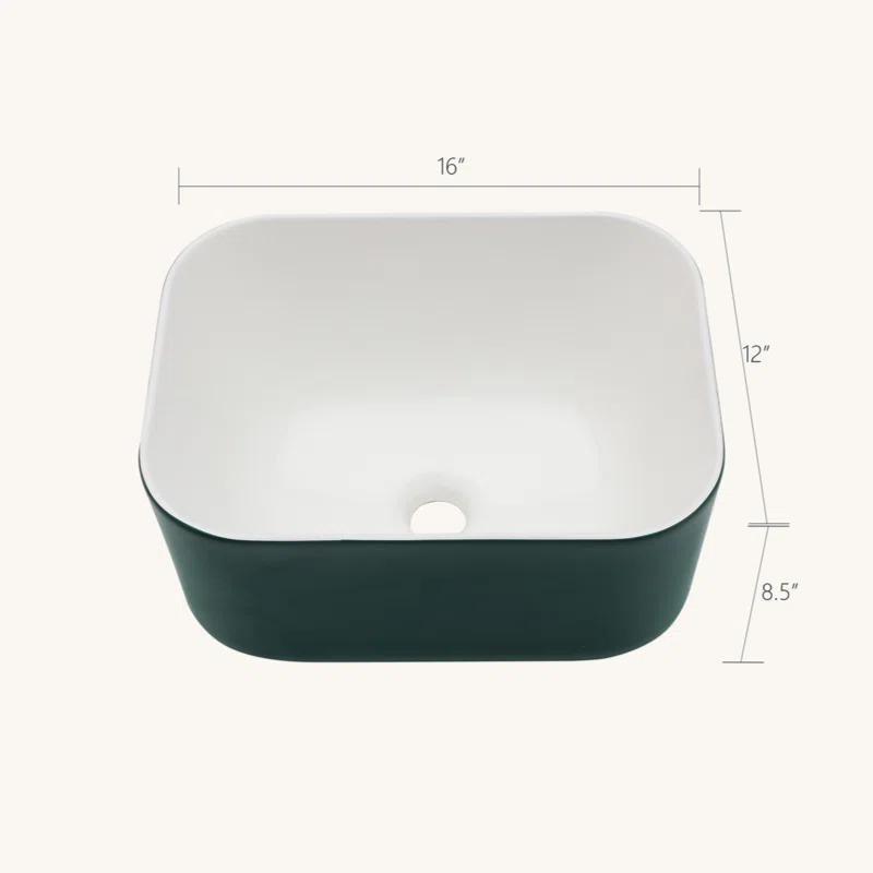 Tech Cube 16X12 Inch Ceramic Square Vessel Bathroom Sink TCYX05440A