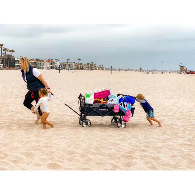 WonderFold Outdoor Wonderfold S4 Push & Pull Folding Wagon With Canopy & Brakes - Black