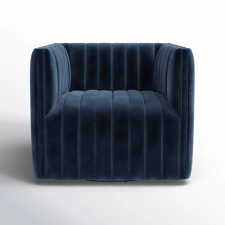 Sapphire Navy Swivel Glove Chair in Luxurious Leather and Wood