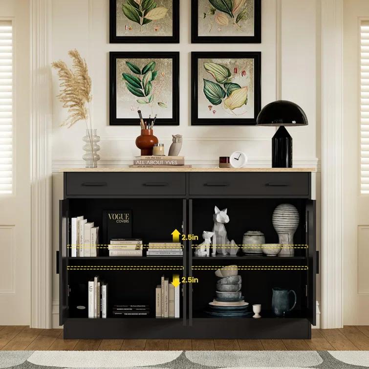 Winston Porter Buffet Cabinet, Coffee Bar Cabinet With 2 Drawers & 4 Doors, Kitchen Buffet Sideboard For Living Room, Kitchen