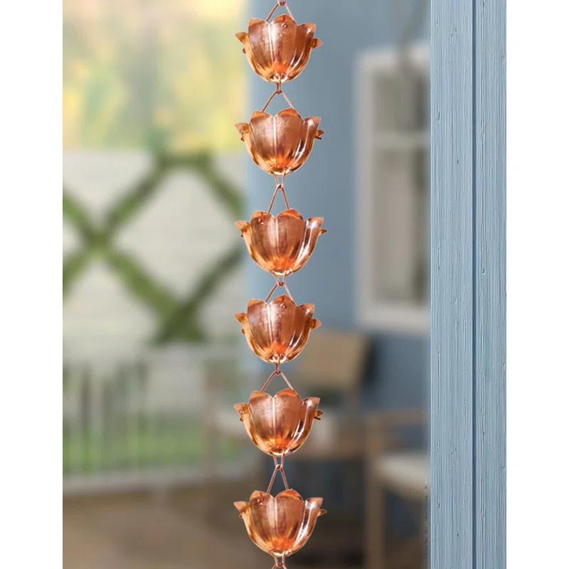 Pure Copper Lotus Cup Rain Chain Replacement Downspout for Gutters