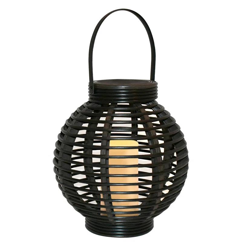 Solar Powered Basket Lantern with LED Candle