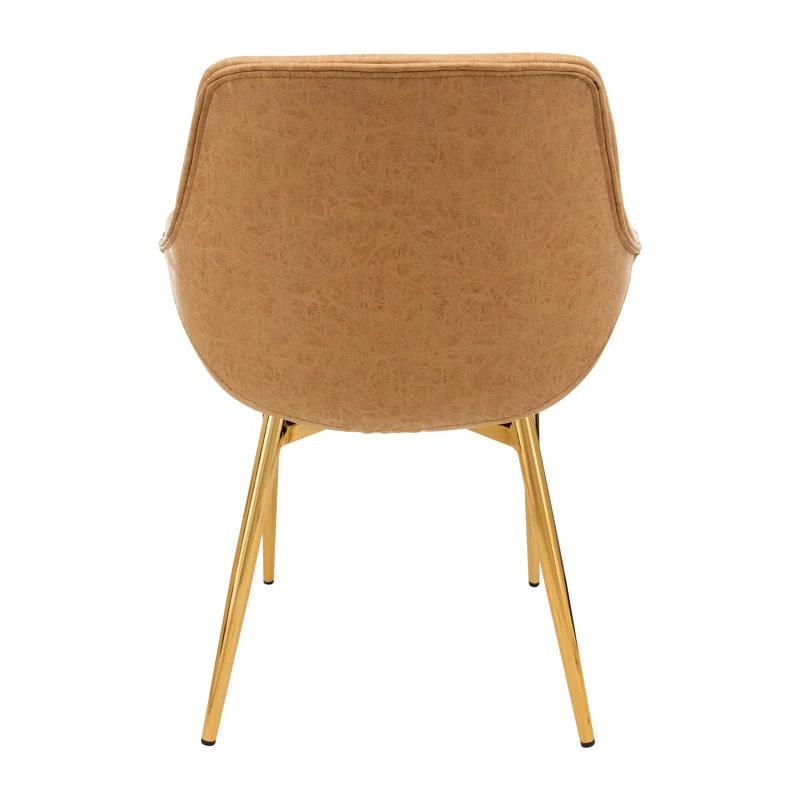 Everly Quinn Markley Leather Dining Chair with Powder-Coated Gold Iron Legs Accent Side Chair Foam Padded Seat Versatile Kitchen Chair