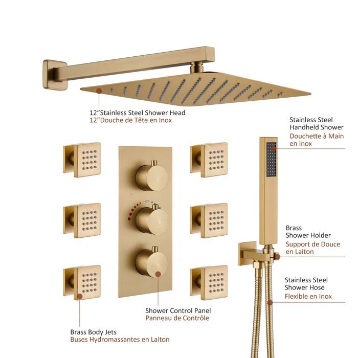 mondawe Herathena Complete Shower System with Rough in-Valve WF6001-12BG