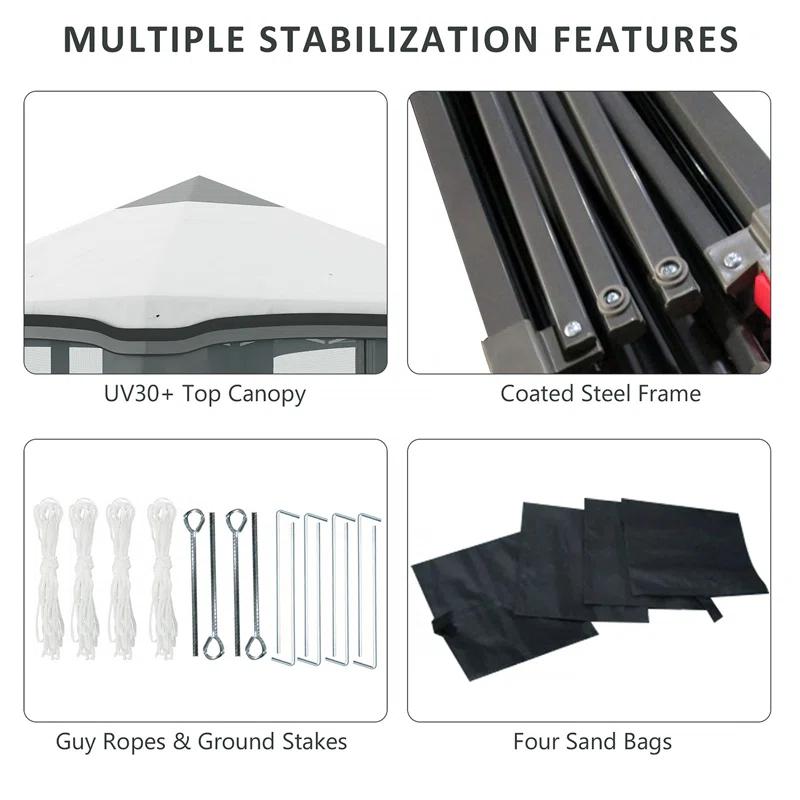 junzc Outsunny 10' X 10' Pop Up Canopy Tent With Netting, Instant Tents For Parties, Height Adjustable, With Wheeled Carry Bag And 4 Sand Bags For Outdoor, Garden, Patio