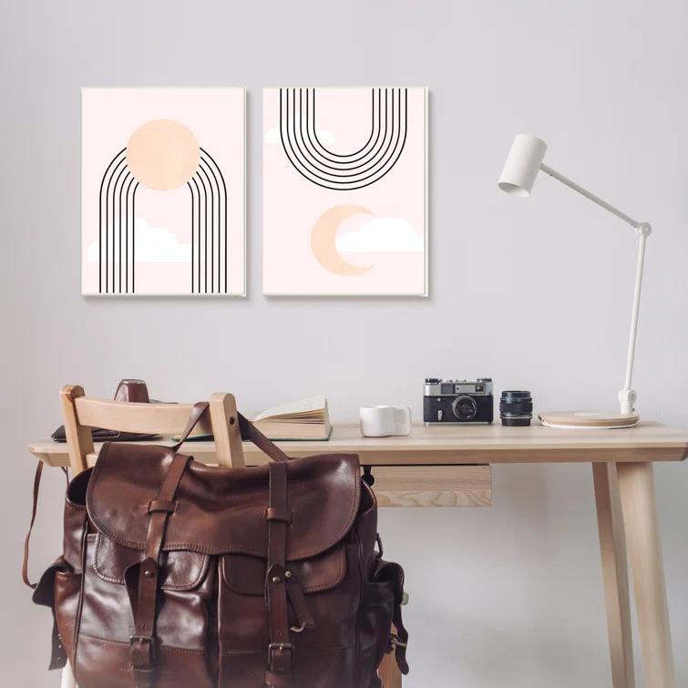 Stupell Industries " Rising Sun Rainbow Crescent Moon Abstract Pink Sky " by Daphne Polselli 2 - Pieces