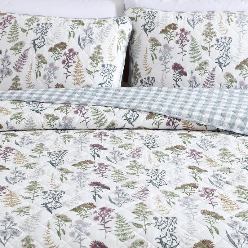 Eddie Bauer Flower Field Cotton Reversible Green Quilt Set