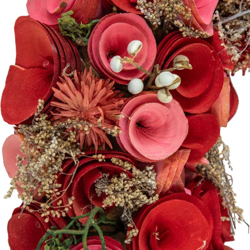 Northlight Seasonal Pink and Red Wooden Roses Artificial Spring Wreath 13-Inch Unlit