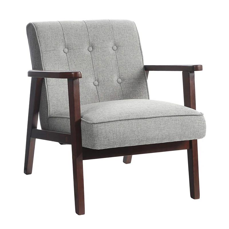 Corrigan Studio® Leisure Chair, Mid-Century Modern Arm Chair With Solid Wood Armrests And Legs,1-Seat Cushioned Sofa For Living Room Bedroom Balcony Studio,(Light Gray)