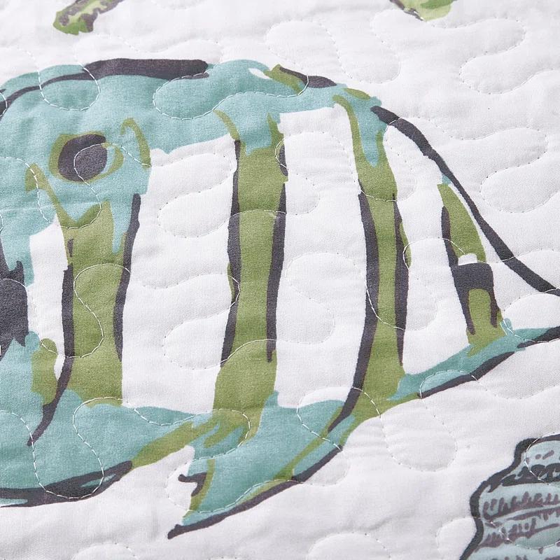 Blue / Green Fish & Seashell Quilt Set with Shams