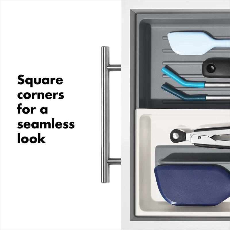 Rebrilliant Expandable White Plastic Long Tool Drawer Organizer, Adjustable Dividers, Non-Slip Feet, Ideal For Kitchen Utensils, 16.35 X 12.83 X 2.49 Inches