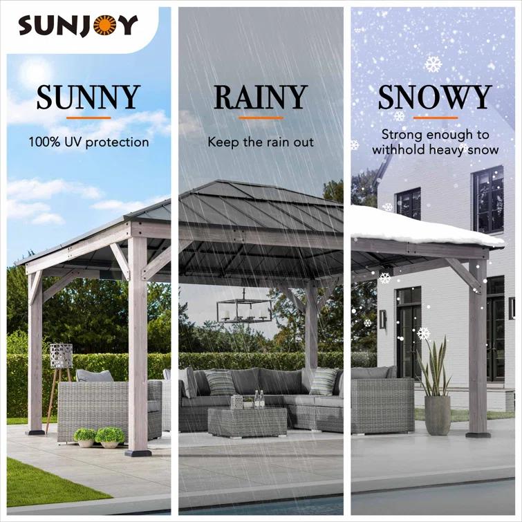 Sunjoy Sunjoy Hardtop Gazebo 13 x 15 ft. Standard Cedar Framed Wood Gazebo, Outdoor Patio Gazebo
