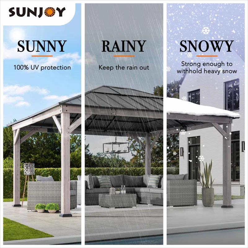 Sunjoy Sunjoy Hardtop Gazebo 13 x 15 ft. Standard Cedar Framed Wood Gazebo, Outdoor Patio Gazebo