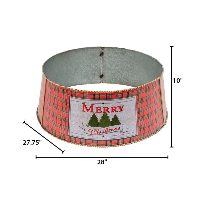 Gerson International Galvanized Metal Merry Christmas Buffalo Plaid Tree Collar