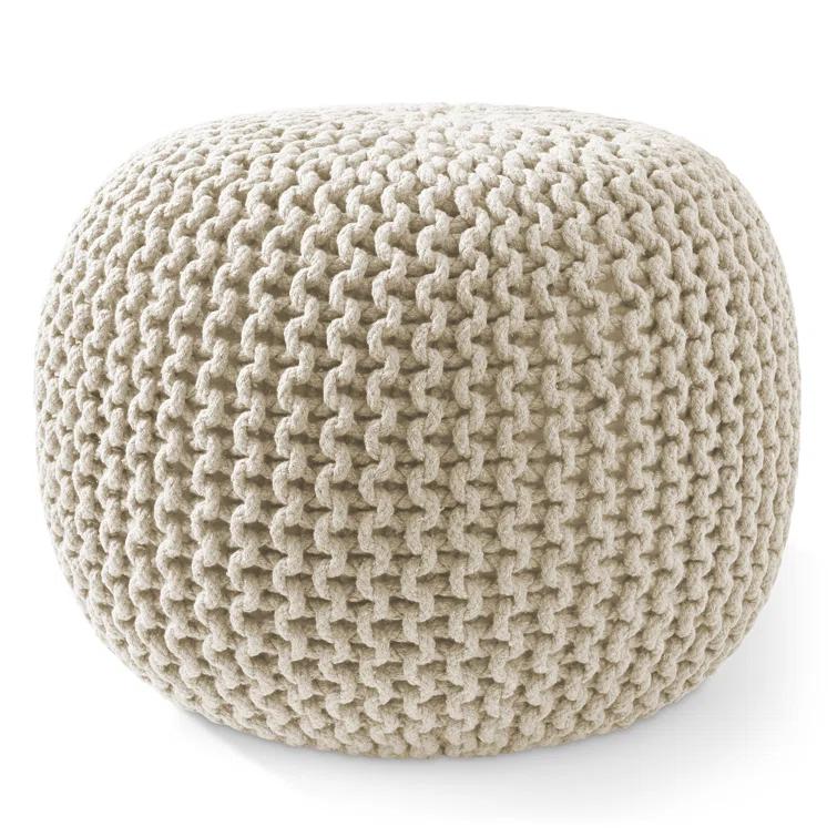 Casafield Casafield Round Pouf Ottoman, Cotton Knit Upholstered Footrest - Natural