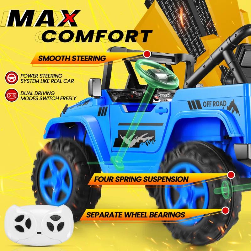 Ancheer 24V 4WD//2WD Ride On Jeep Truck,2 Seater Kids UTV With 4X200w Powerful Engine,Remote Control,Bluetooth,20 Wide Seat,Vehicles for Kids Toddlers