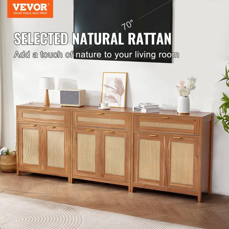 VEVOR Cabinet with 6 Doors 3 Drawers Adjustable Shelves Set of 3 Natural