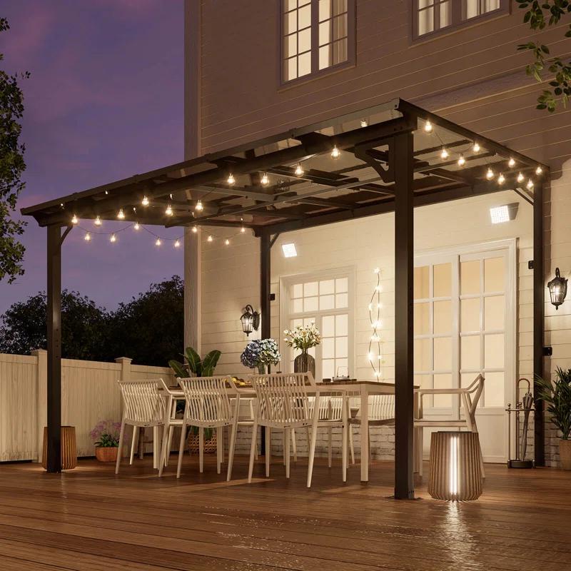 MEISSALIVVE 10' X 12' Gazebo, Wall Mounted Gazebo, Lean To Metal Awnings Gazebos, Gazebo Pergola With Sloped Roof, Outdoor Patio Gazebo Awning For Backyard, Deck