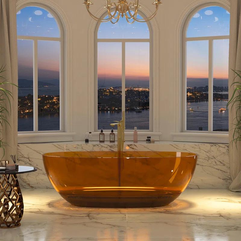 Marfa 67'' x 30'' Runway Semi Transparent Resin Freestanding Soaking Bathtub