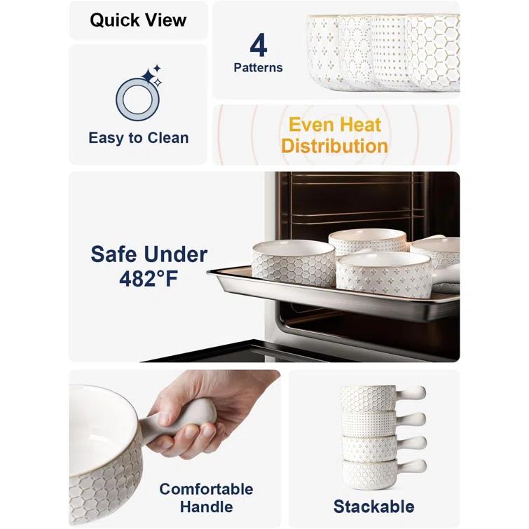 Red Barrel Studio® French Onion Soup Bowls, 18 Ounce Soup Bowls With Handles For Chili, Beef Stew, French Onion Soup Crocks Oven Safe - 5 Inch, Set Of 4, Arctic White