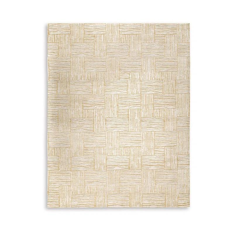 Benjara Aden 8 X 10 Large Area Rug, Handwoven Basket Weave Design, Beige Polyester