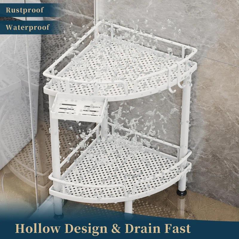 Rebrilliant Corner Shower Caddy Stand Shower Organizer With Soap Holder, Standing Tall Floor Shower Stand With Adjustable Feet & 2 Hooks, Shower Shelf Rack Storage For Bathroom,(White/2 Tier)