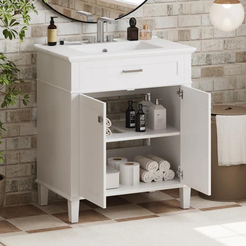 Tryimagine 30-Inch Bathroom Vanity With Ceramic Basin,  Soft Close Door And Adjustable Shelves
