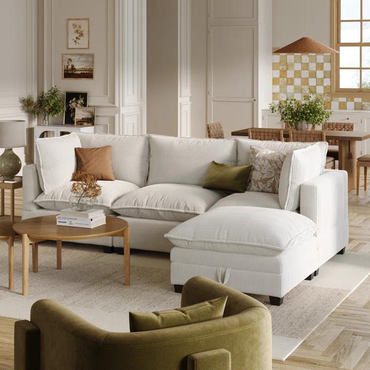 Hokku Designs Somerdale Modern Upholstered Cloud 3-Seater Sofa & Ottoman