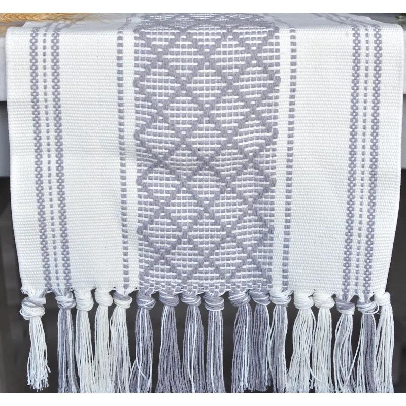 Oveesha Boho Cotton Woven Table Runner With Tassels