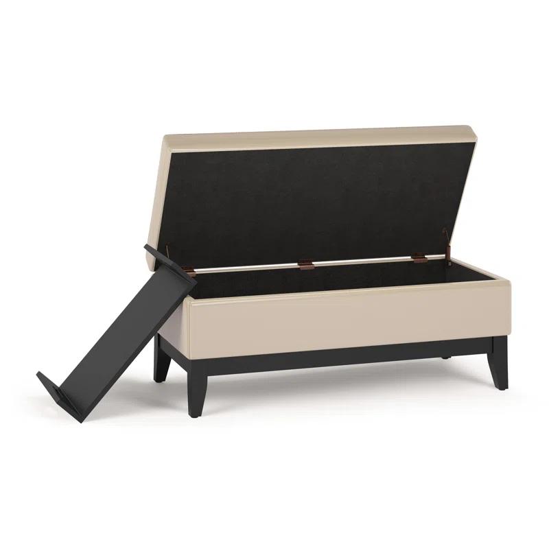 Simpli Home Oregon 42"W Upholstered Storage Ottoman Bench with Lift-Top Lid and Tray