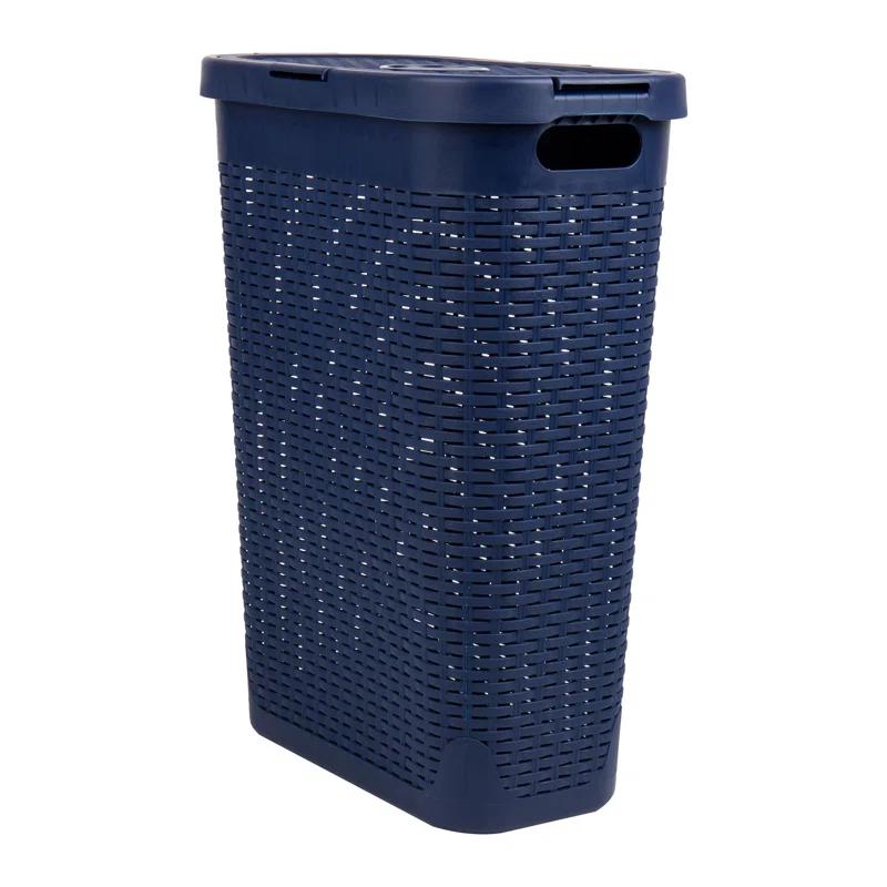 Mind Reader Mind Reader 40L Slim Laundry Hamper, Clothes Basket, Lid, Wicker Design, Plastic