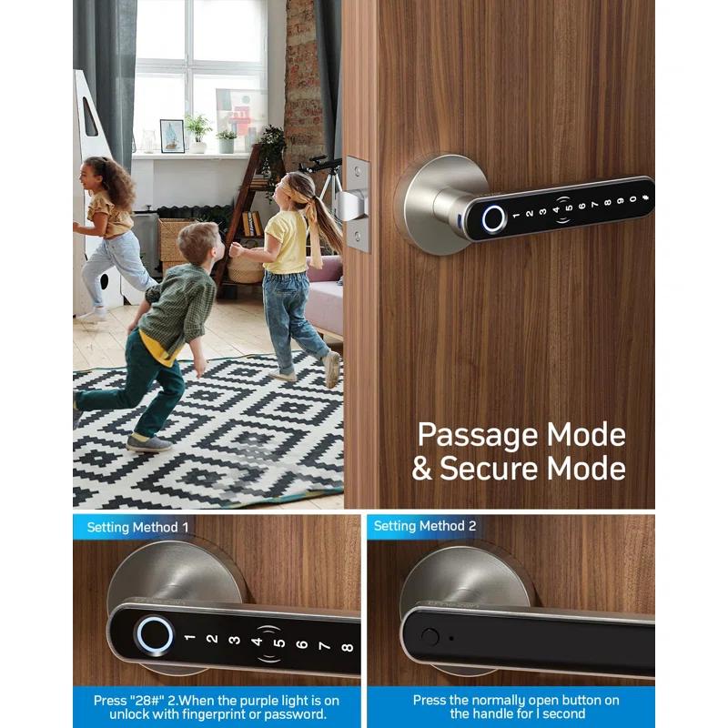 Smart Door Lock Fingerprint, Keyless Entry Door Lock With Handle, APP/IC Cards/Codes/Keys/Fingerprints Biometric Electronic Keyless Entry Lock For Bedroom Home Hotel Office
