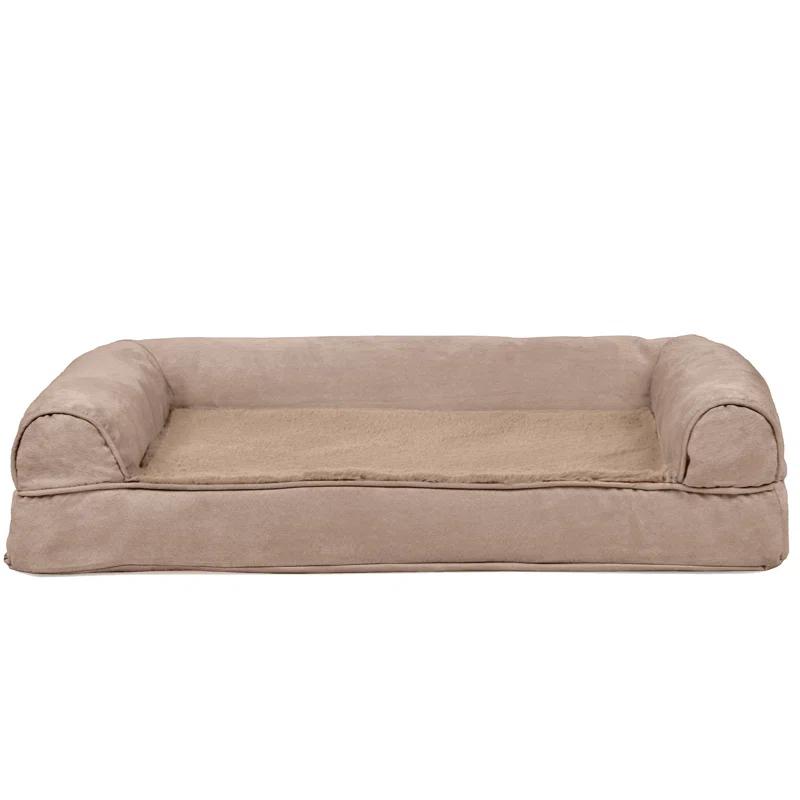 FurHaven Plush & Suede Full Support Orthopedic Foam Sofa Style Bolster Dog Bed
