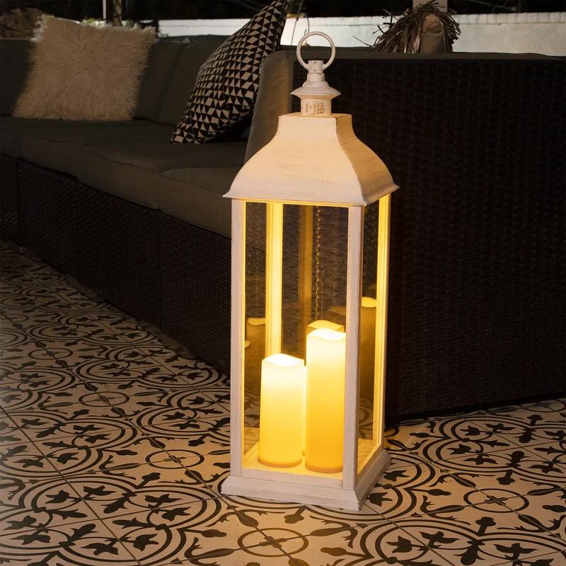 28'' White Outdoor Lantern with LED Candles