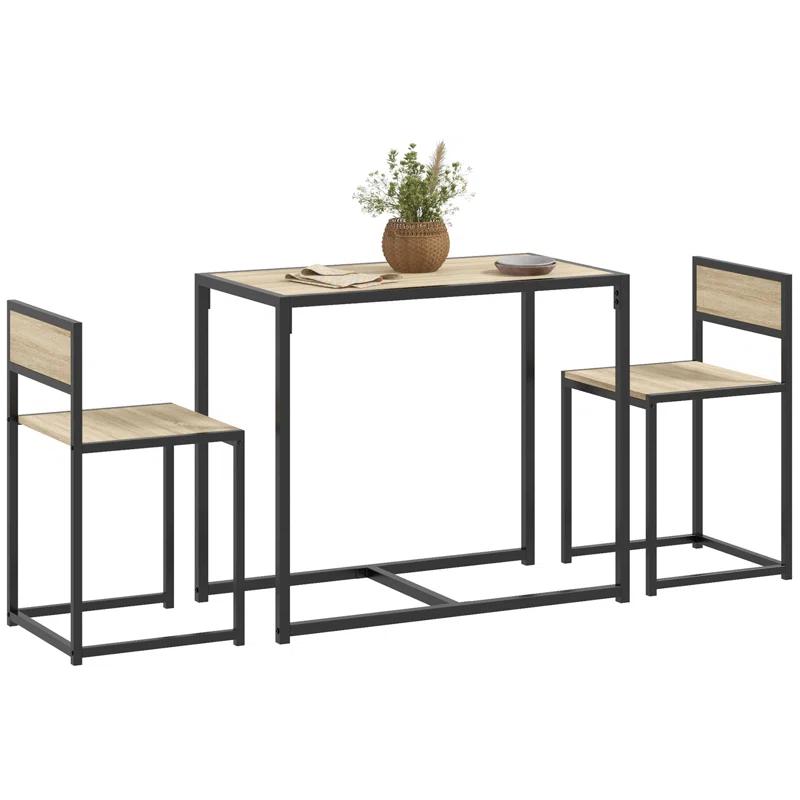 17 Stories 3-Piece Industrial Dining Table Set for 2 Person, Kitchen Table and Chairs, Dining Room Sets