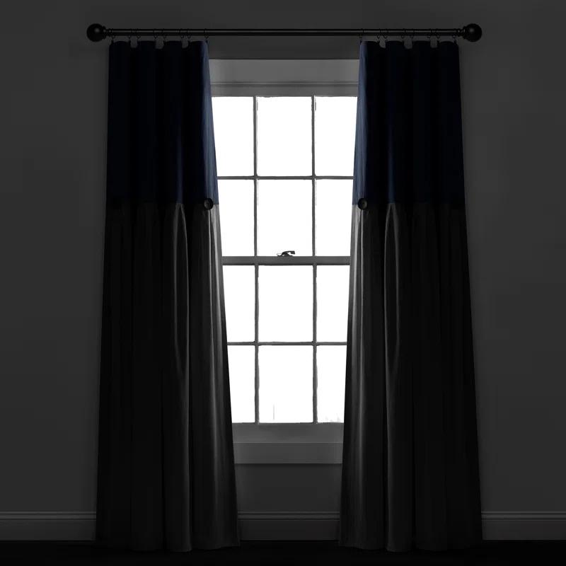Lush Decor Linen Button Cotton Blend Blackout Thermal Rod Pocket Single Curtain Panel