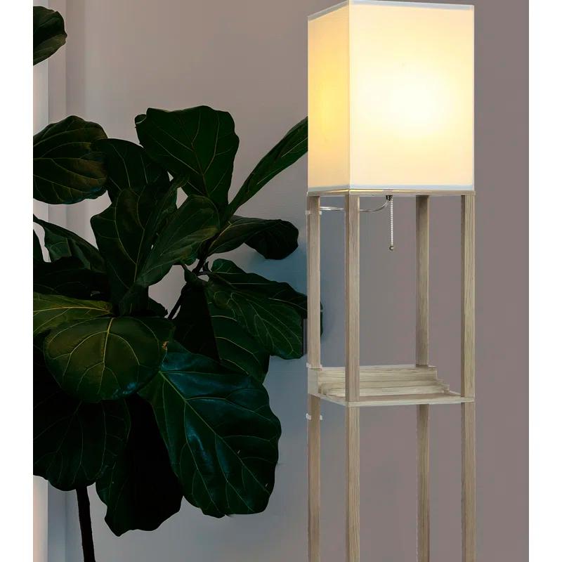 Maxwell 63 in. Traditional USB Charging LED Energy Efficient 3-Shelf Floor Lamp with Fabric Square Shade