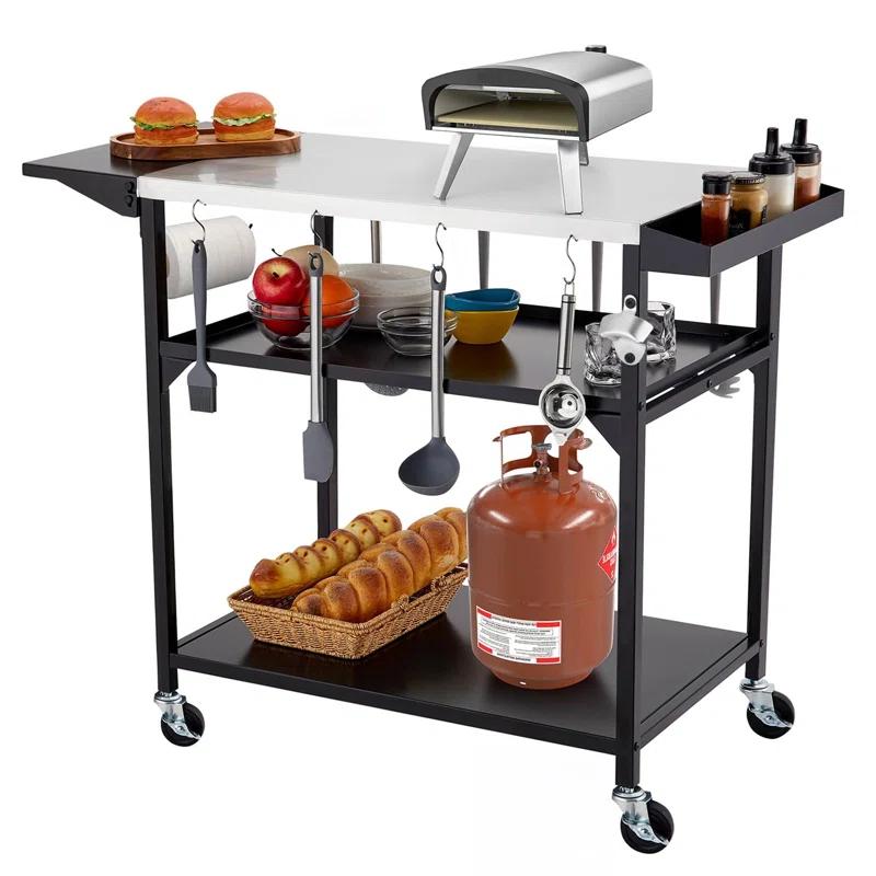 17 Stories Outdoor Grill Cart Table, With 4 Wheels,For Home Party, Bar, Camping
