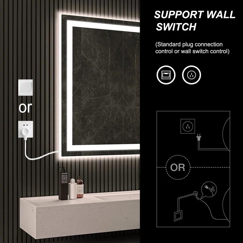 Ivy Bronx Molly Frameless LED Front Light and Backlit 3 Colors Dimmable Anti-Fog Wall Bathroom Vanity Mirror
