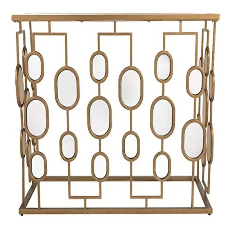 Everly Quinn Mirrored Glass Top Console Table Gold Finish