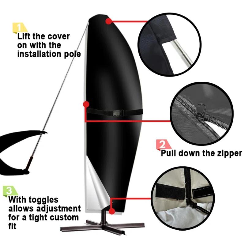 Umbrella Cover, 420D Waterproof Outdoor Patio Umbrella Cover For 8Ft To 12Ft Cantilever Offset Umbrella, Black