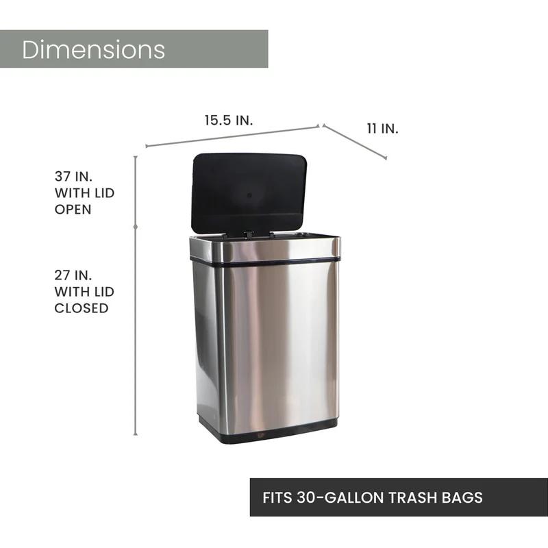 Silver Stainless Steel Touchless 16-Gallon Trash Can