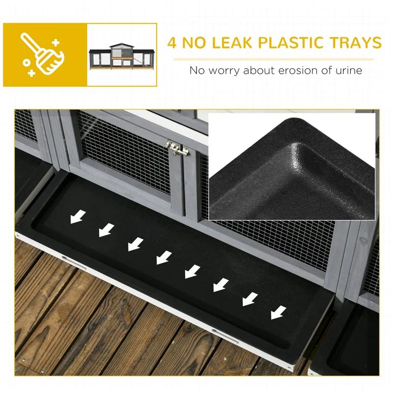 One Allium Way® 90.5" Wooden Rabbit Hutch Bunny Cage Pet Playpen House Enclosure with Double Side Run Boxes, No Leak Tray, Ramp, for Guinea Pig and Small Animals