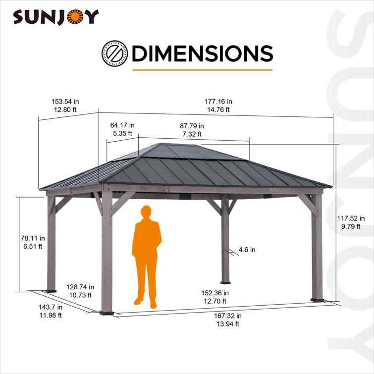 Sunjoy Sunjoy Hardtop Gazebo 13 x 15 ft. Standard Cedar Framed Wood Gazebo, Outdoor Patio Gazebo